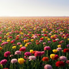 Vibrant Multicolored Flower Field at Sunrise
