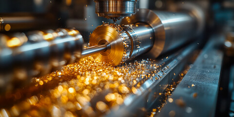 Precision machining process with metallic shavings in a modern workshop during the afternoon