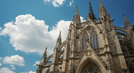 Obraz premium Gothic Cathedral Exterior Under Blue Sky