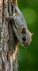 Small Brown Squirrel Climbing a Tree Trunk