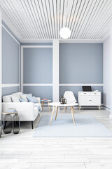 Fototapeta premium modern living room with white sofa and light blue walls