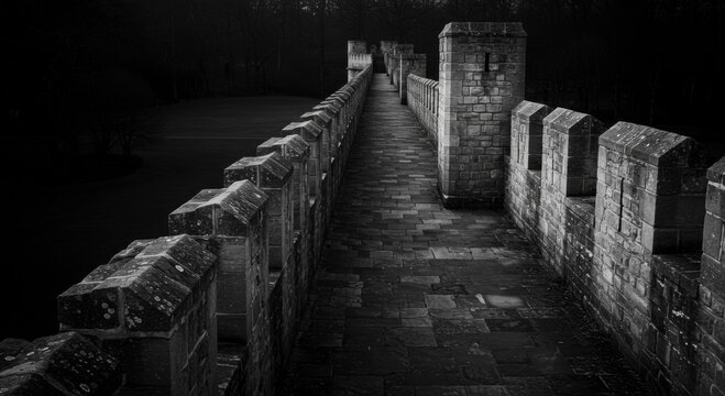 Ancient Stone Wall Path at Night