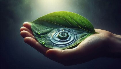 Single Leaf Reservoir A cupped leaf holding a perfect pool of ra