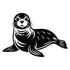 Sea lion line art silhouette vector illustration, Funny Sea Lion Vector Illustration, clipart
