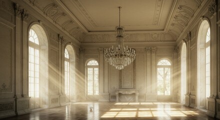Obraz premium Grand Palace Hall Interior with Sunlight Streaming Through Windows