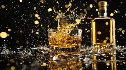 A close-up shot of a whiskey glass being filled with a splash