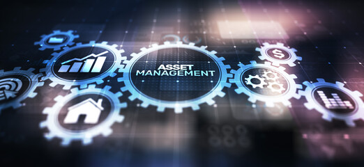 Asset management Business technology internet concept button on virtual screen.