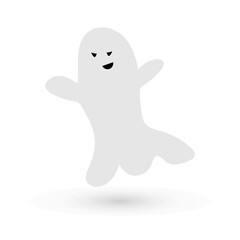 cute monster with emotions autumn holiday halloween spooky spirit flying ghost poster or banner