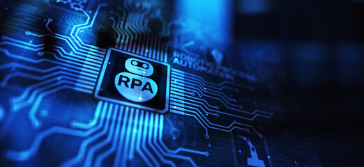 Naklejka premium RPA Robotic process automation innovation technology concept on virtual screen.