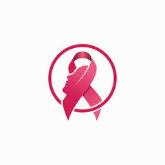 Vector design of pink ribbon with woman face blend, breast cancer awareness month