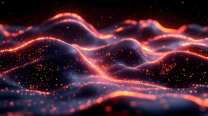 Obraz premium Abstract Glowing Particle Waves in Dark Space