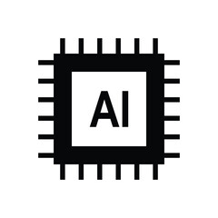Microprocessor with AI Label – Technology Vector Symbol, Artificial Intelligence Chip Icon – AI Processor, Neural Network Circuit Design