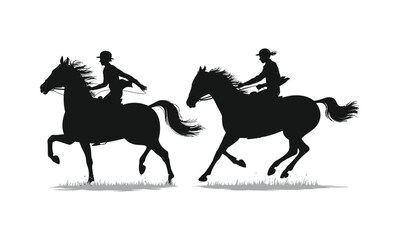 Silhouette of Two Riders on Horses Galloping