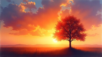 Golden Serenity: A Tree's Twilight Reflection