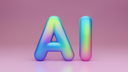 Futuristic 3D Glossy Rainbow AI Letters on Pastel Background