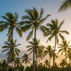 Tall Palm Trees at Sunset on Tropical Beach