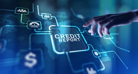 Credit Report Evaluating Financial Health and Creditworthiness, projection on a virtual screen, Business and Technology Concept.