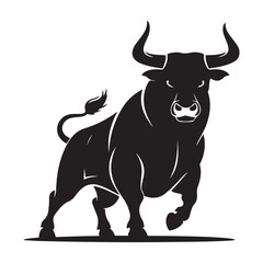 linear paint draw bull Vector Black silhouettes. with white background