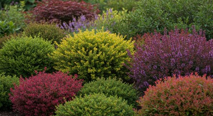 Obraz premium Colorful Shrubs and Plants in a Lush Garden