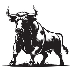 linear paint draw bull Vector Black silhouettes. with white background