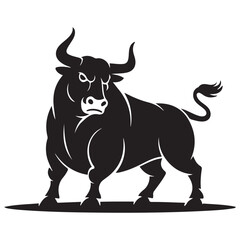 linear paint draw bull Vector Black silhouettes. with white background
