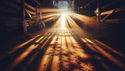 Sunlight on a Dusty Barn Floor Beams of light illuminating a dus