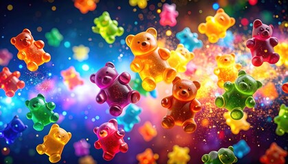 Vibrant Colorful Gummy Bear Candy Falling Background Delightful Sweet Treats