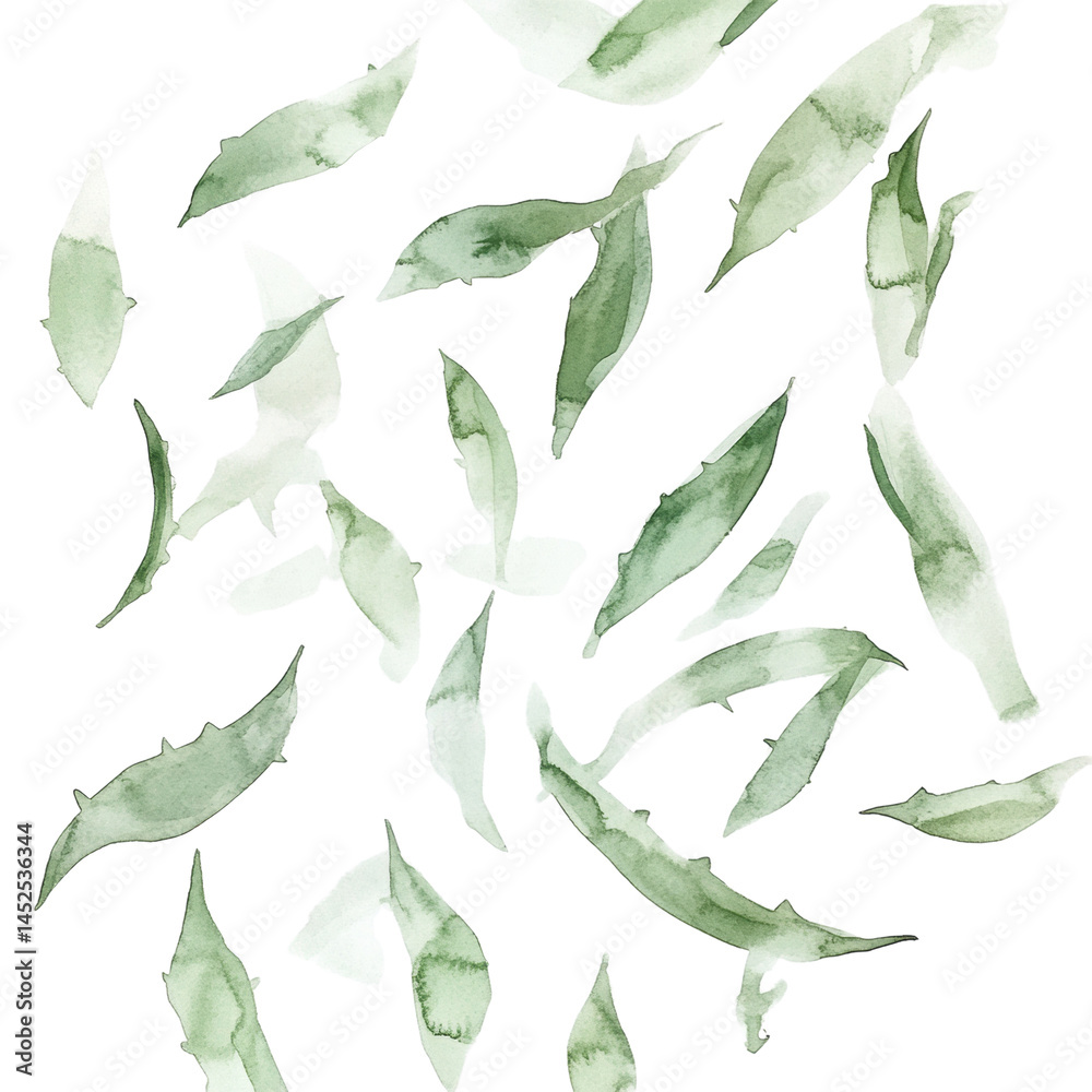 Poster floating botanical elements a serene composition of verdant leaves on stark contrast artwork