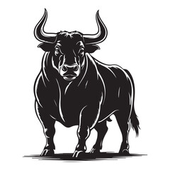 linear paint draw bull Vector Black silhouettes. with white background