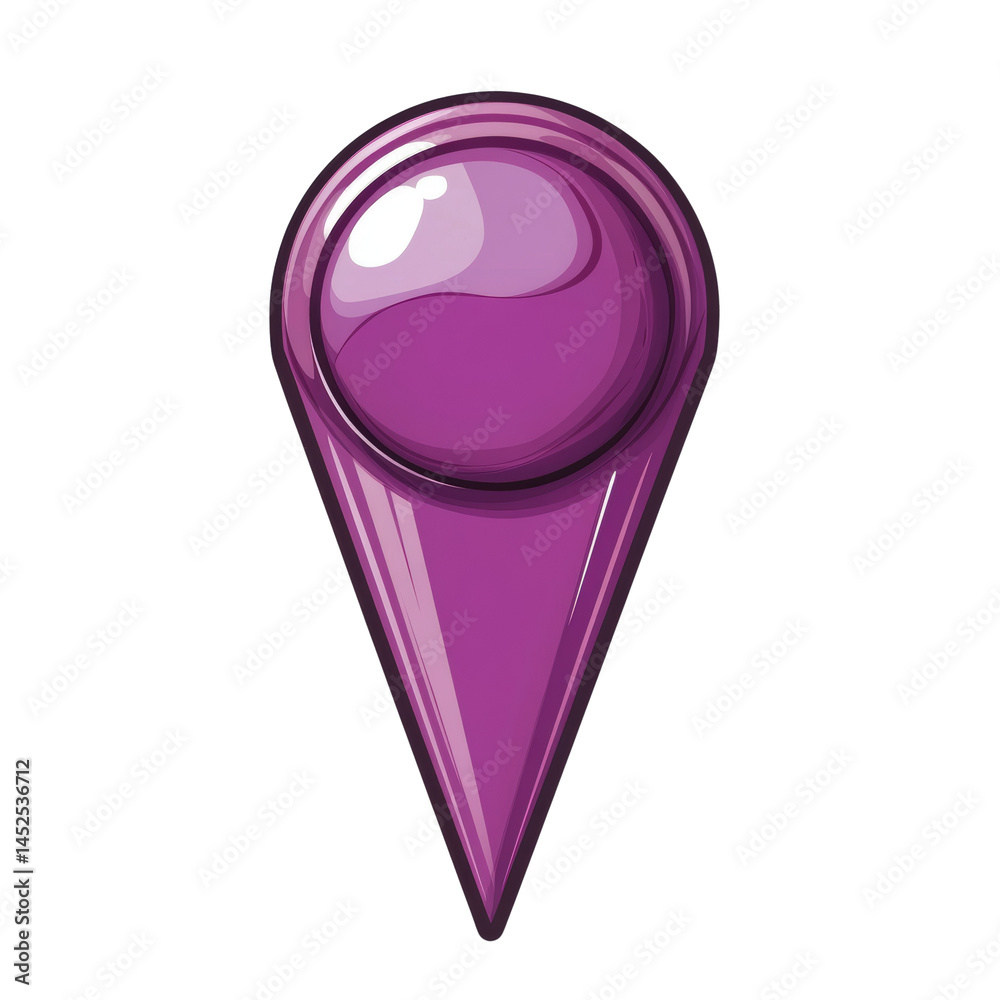 Poster illustrative purple map pointer glistening symbol for location indication application