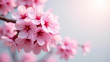 Dense cluster of sakura flowers, overlapping petals, light background , pattern, pink and white, spring design