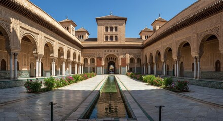 Naklejka premium Spanish Palace Courtyard with Moorish Architecture