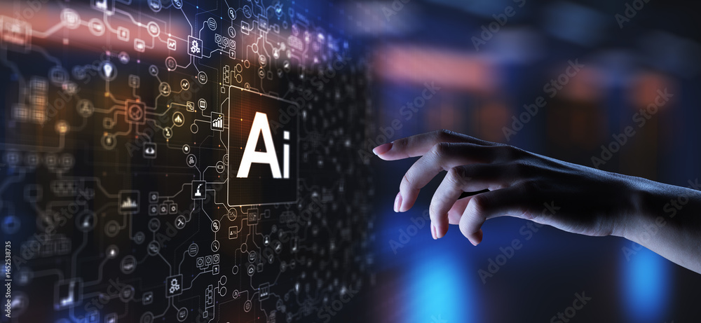 Poster ai artificial intelligence, machine learning, big data analysis and automation technology in busines