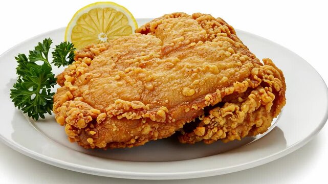 Crispy fried chicken thigh, lemon, parsley garnish