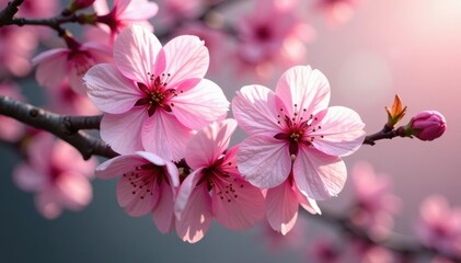 Obraz premium Delicate pink sakura blossoms, intricate branch pattern, pink, art