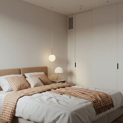 Interior of a modern bedroom with bed