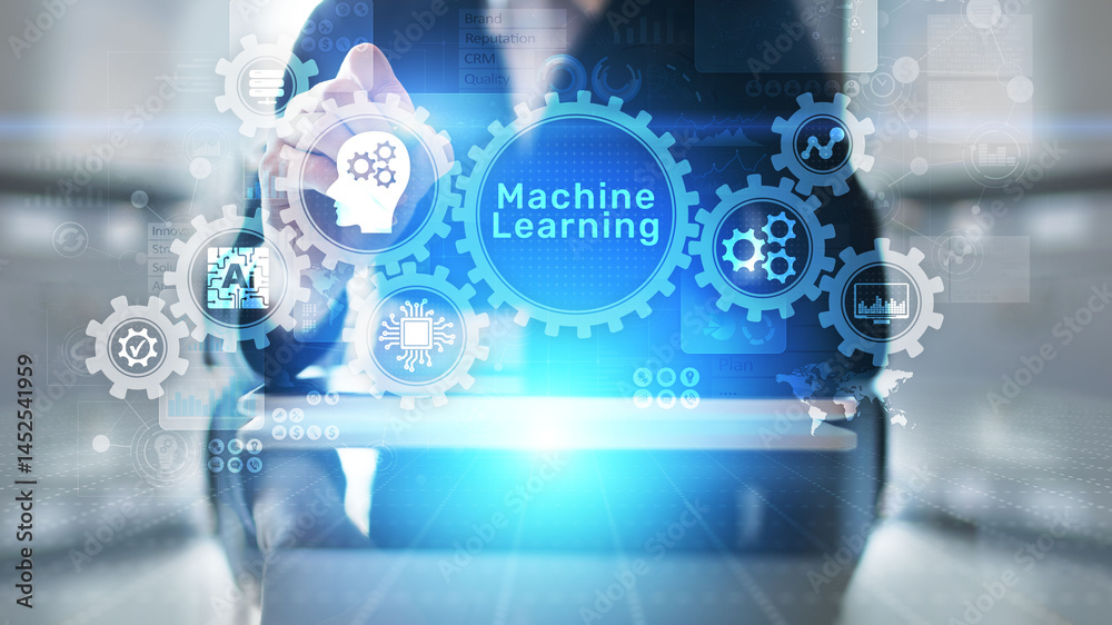 Poster machine deep learning algorithms, artificial intelligence, ai, automation and modern technology in b