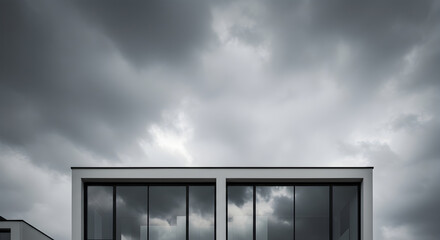 Gloomy Skies Meet Modern Architecture Minimalist Building Exterior Concept