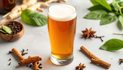 Refreshing Homemade Ginger Beer with Cinnamon and Spices in a Glass