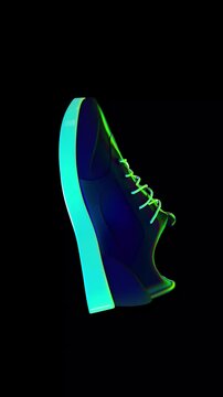 Futuristic Neon Running Shoe Illustration with Glowing Details on Black