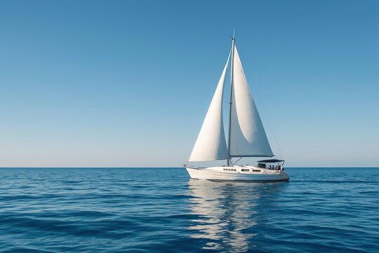 Serene sailboat on open sea.