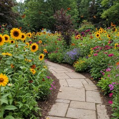 Sunflowers and Butterflies in a Vibrant Garden