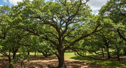 Obraz premium Large Green Tree in Sunny Landscape