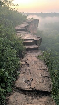 Fototapeta Vertical Cliff Covered in Vines with Soft Morning Mist
