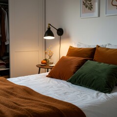 Interior of a modern bedroom with bed