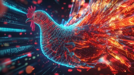 Digital Rooster in Flight
