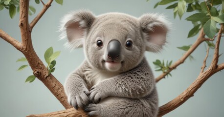 Fototapeta premium Playful koala infant clinging to a branch, seamless repeating vector design , charming, animal, fauna