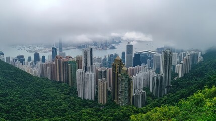 Fototapeta premium Hong Kong cityscape shrouded in mist