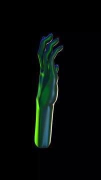 Glossy Iridescent Human Hand Raised Up in Stylized Futuristic Form