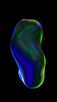 Glossy Abstract Liquid Shape with Iridescent Colors on Black Background